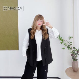 V领高级感抽绳系带收腰显瘦减龄百搭通勤马甲 韩版 胖莹莹大码 女装