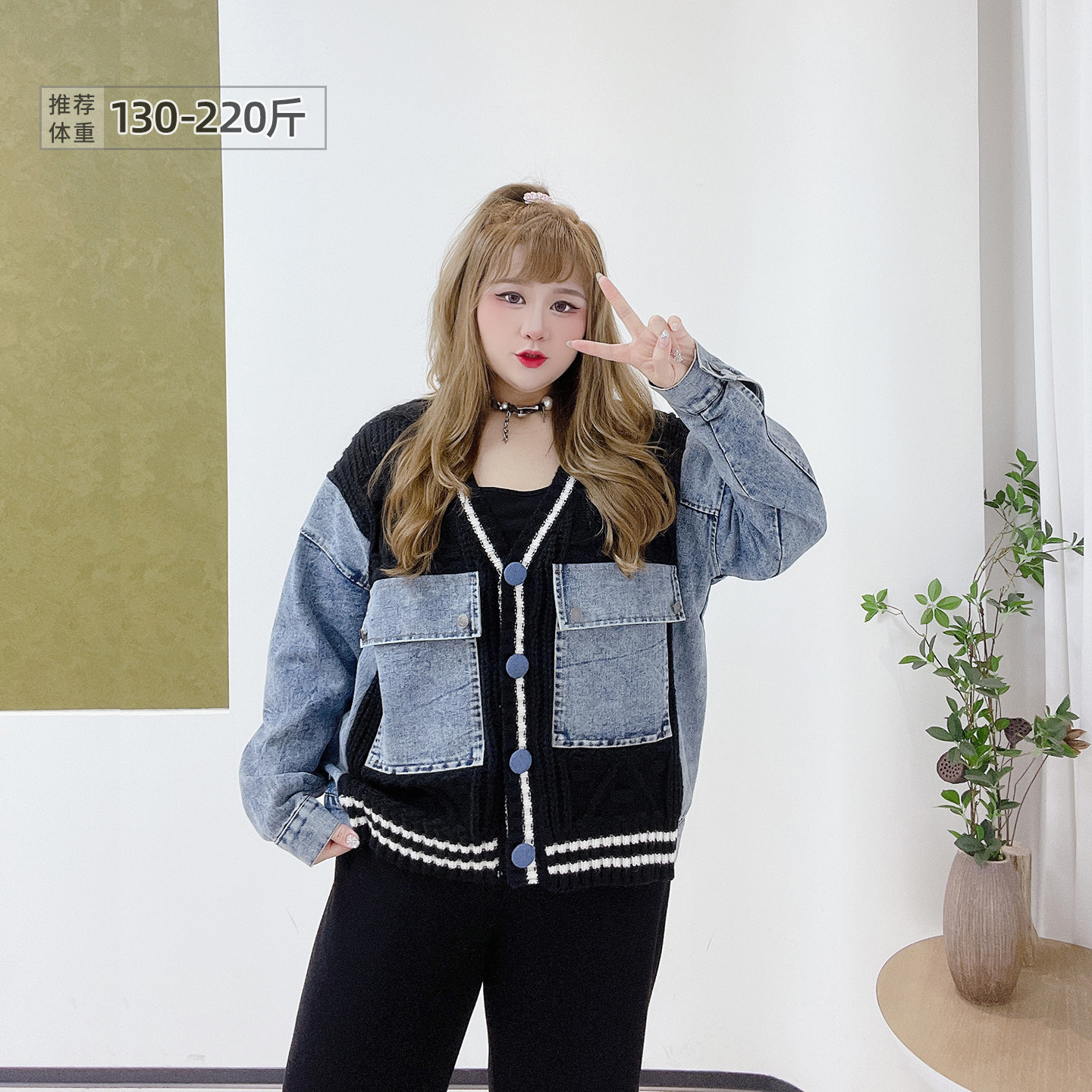 美式复古减龄胖莹莹大码女装秋冬设计感针织牛仔拼接宽松显瘦外套,女装/女士精品,常规大码外套,淘宝优惠券,粉丝福利购,淘宝优惠卷