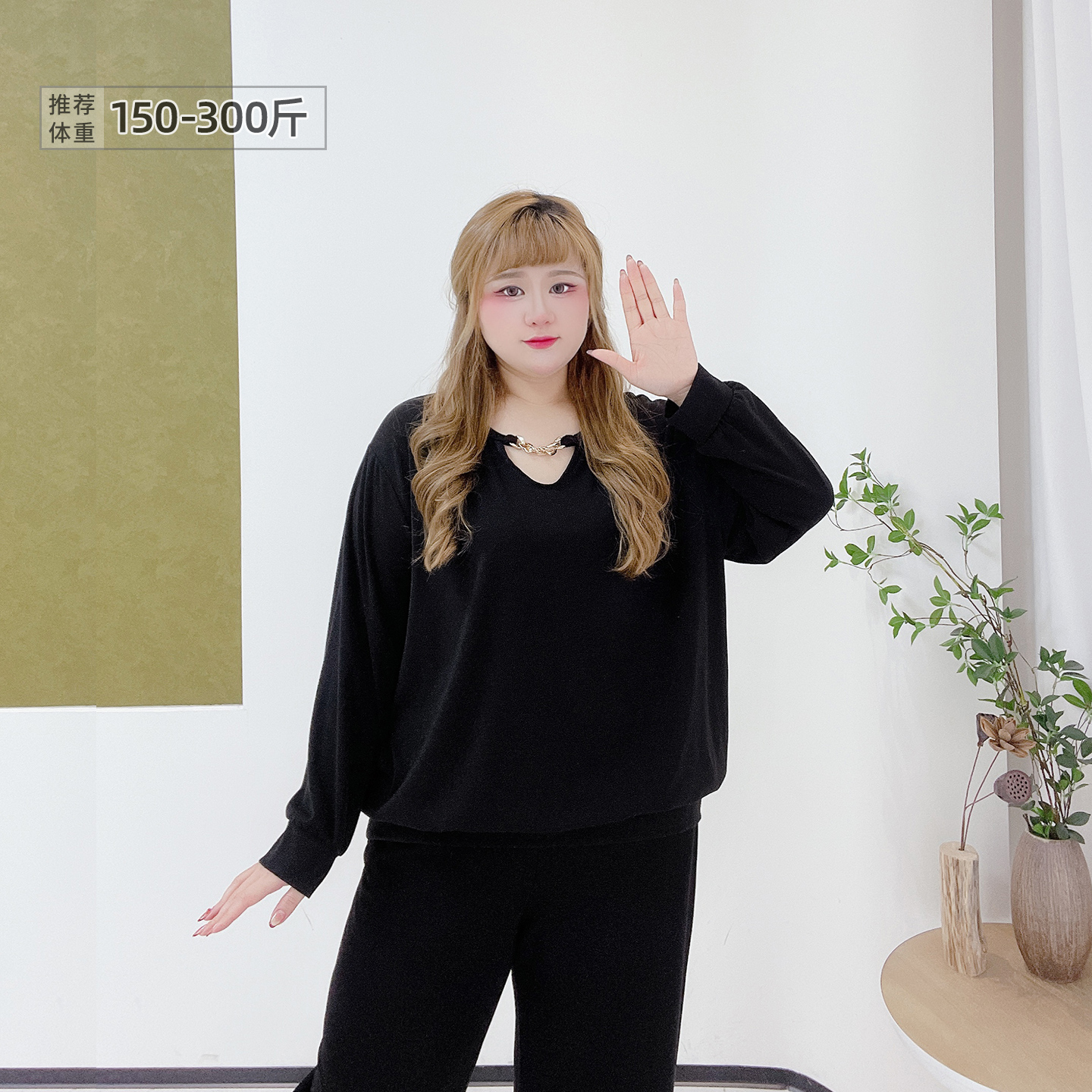 大码宽松设计感链条宽松T恤