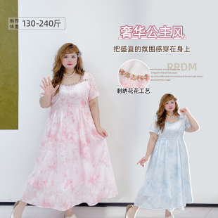 法式刺绣高级感公主风晕染胖莹莹大码女装重工茶歇大裙摆连衣裙
