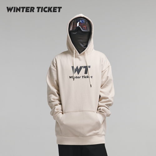 WINTERTICKET滑雪加绒保暖套头连帽杏棕中长款印花自由式嘻哈卫衣