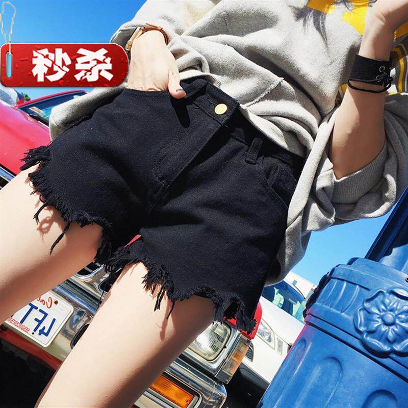 2018新款韩版毛边超短裤女夏季高腰破洞黑色热裤修身P阔腿牛仔短|ruв категории Женская одежда, джинсы - от Buy2taobao.com для оказания профессиональной услуги покупки агента Taobao
