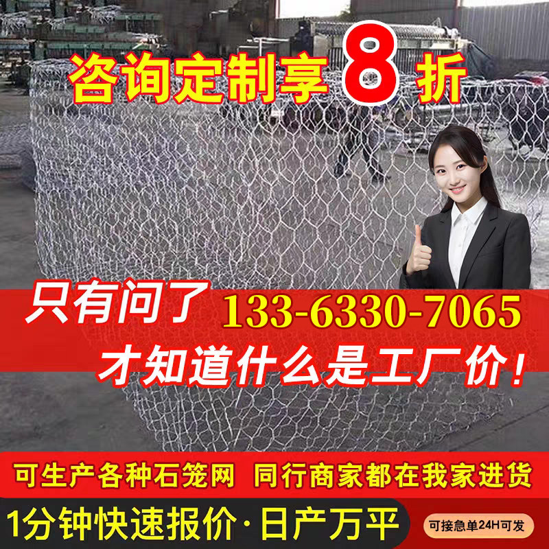 格宾石笼网网箱防洪镀锌铅丝固滨笼雷诺护垫河道防汛宾格网卷