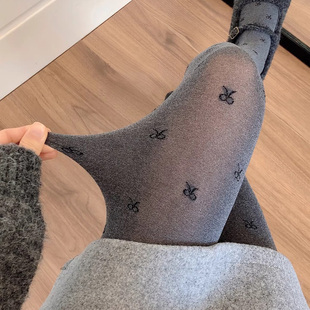 女时尚 袜外穿恒温蓄热保暖打底袜蝴蝶结提花丝袜不易勾丝 百搭连裤