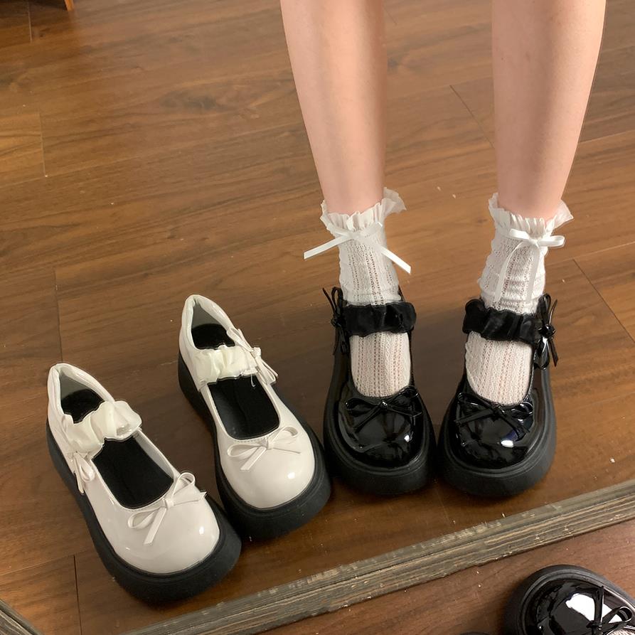 甜酷蝴蝶结小皮鞋女2025新款春季日系jk厚底浅口英伦风玛丽珍单鞋