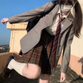 现货 春日部 鎏金 原创红格裙带金线jk制服正统少女百褶优等