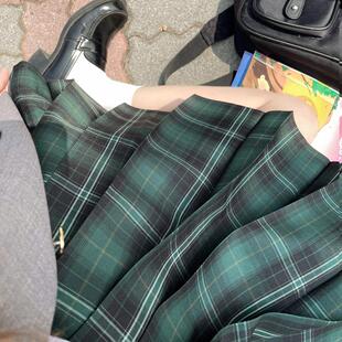 春日部【野原】毛料 原创jk制服正统格裙女百褶裙深绿色校供感