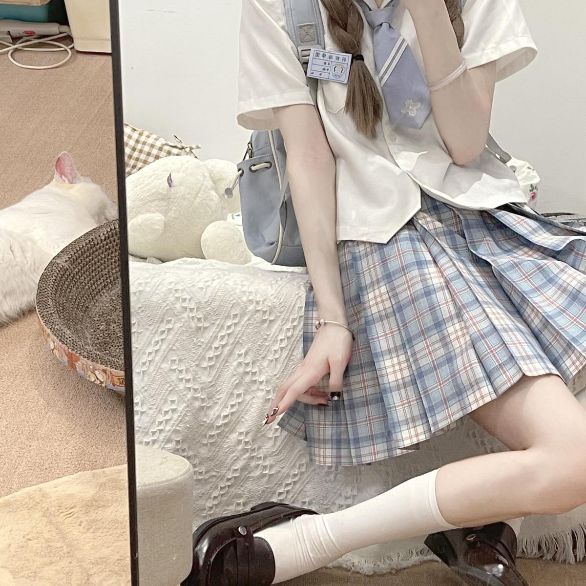 春日部【爱丽兔】原创浅蓝色格裙jk制服正统少女百褶甜妹可爱夏日