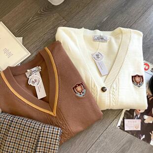 秋冬jk制服女校供 原创米白色刺绣套头毛衣长袖 春日部 秋知高校