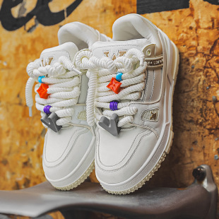 板鞋 小众设计情侣鞋 女小白鞋 原C真皮厚底增高休闲面包鞋 子小胖丁