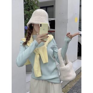 软糯半高领针织衫 女秋冬百搭上衣韩系显瘦纯色内搭毛衣打底衫