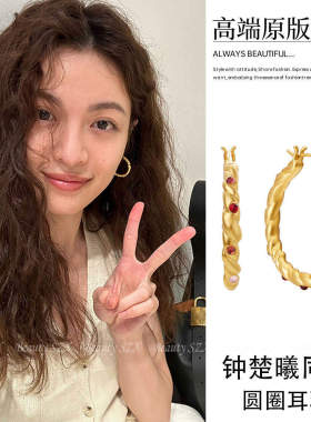 法式复古纯真年代油画蔷薇耳圈女轻奢高级感精致港风耳环新款耳饰