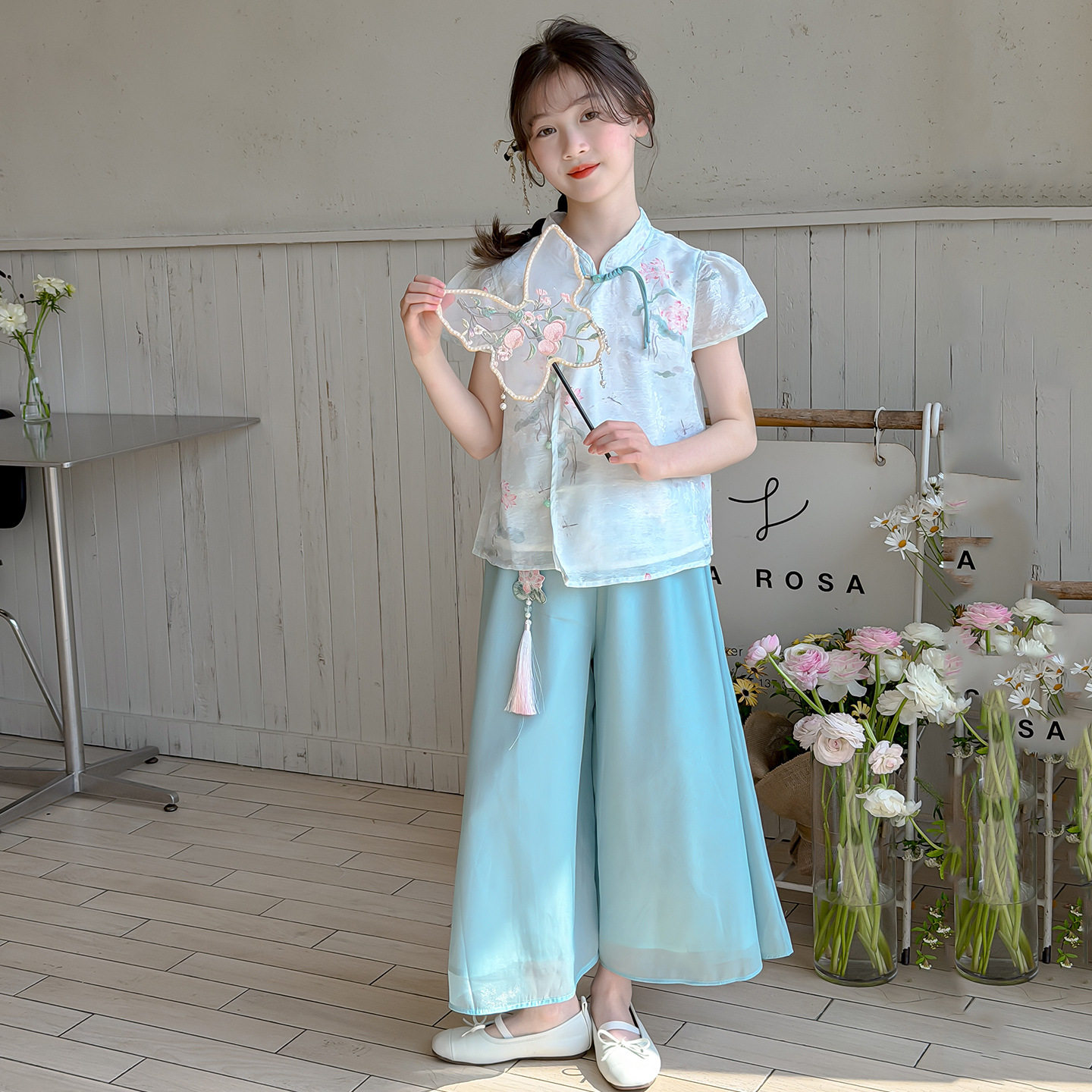 女童新中式旗袍套装2026新款儿童夏季薄款复古盘扣国风汉服两件套