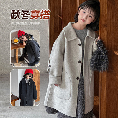 女童双面羊绒过膝高端加厚大衣