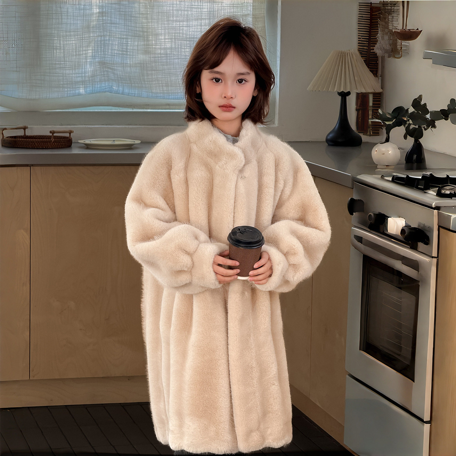 女童皮草外套2026冬季儿童中长款仿水貂皮毛一体加厚洋气毛毛大衣
