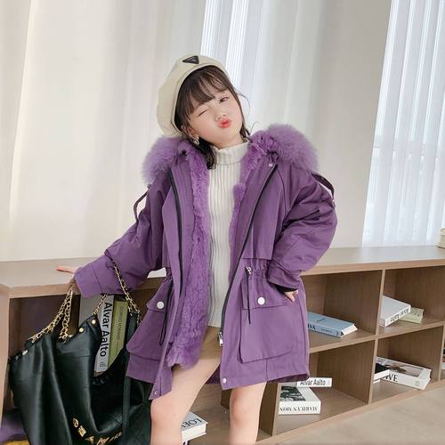 儿童真獭兔毛大毛领派克服