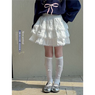 女童洋气半身裙2025春夏新款儿童韩版蕾丝花边蛋糕蓬蓬裙防走光
