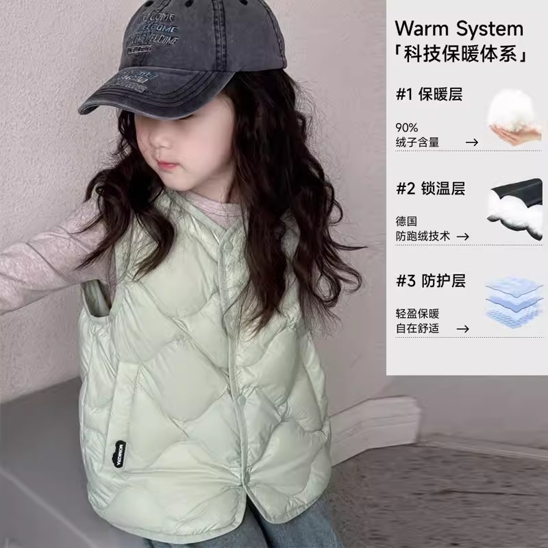 儿童轻薄羽绒服内胆马甲2025新款90鸭绒四防葫芦纹男女童校服神器