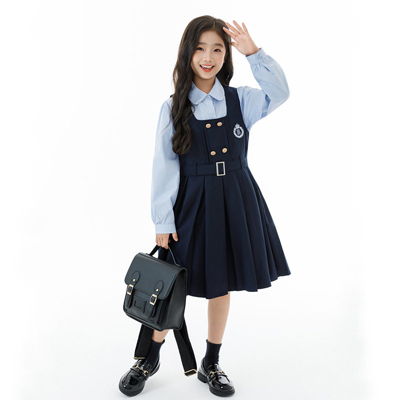 儿童学院风套装园服春秋女童长袖衬衫背心裙两件套大童学生礼服裙