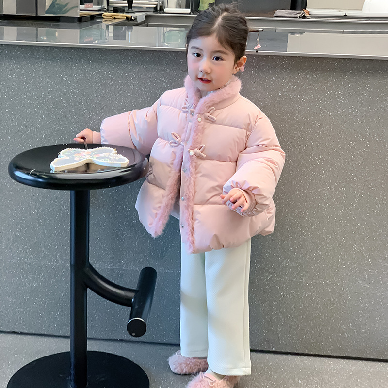 女童新中式棉服2025冬季新款儿童小香风洋气加厚棉衣粉色国风外套