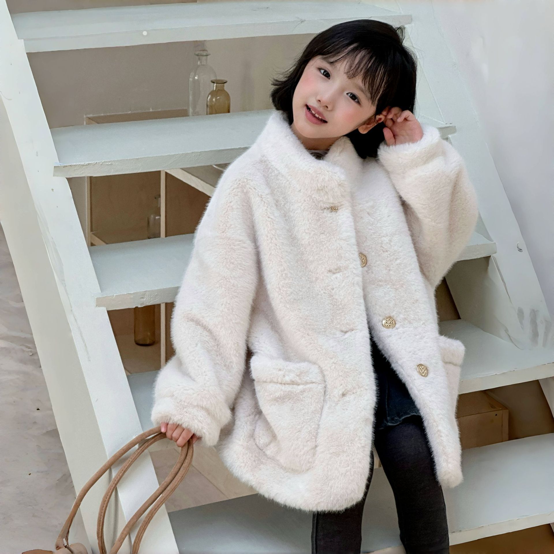 女童皮草外套2025新款仿水貂绒4皮毛一体5加厚8纯色9毛毛大衣14岁