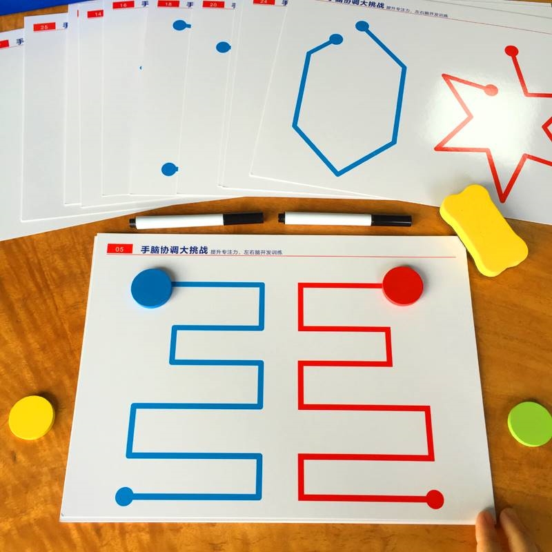 *儿童左右脑开发运笔轨迹训练卡片教具专注力精细动作益智思维