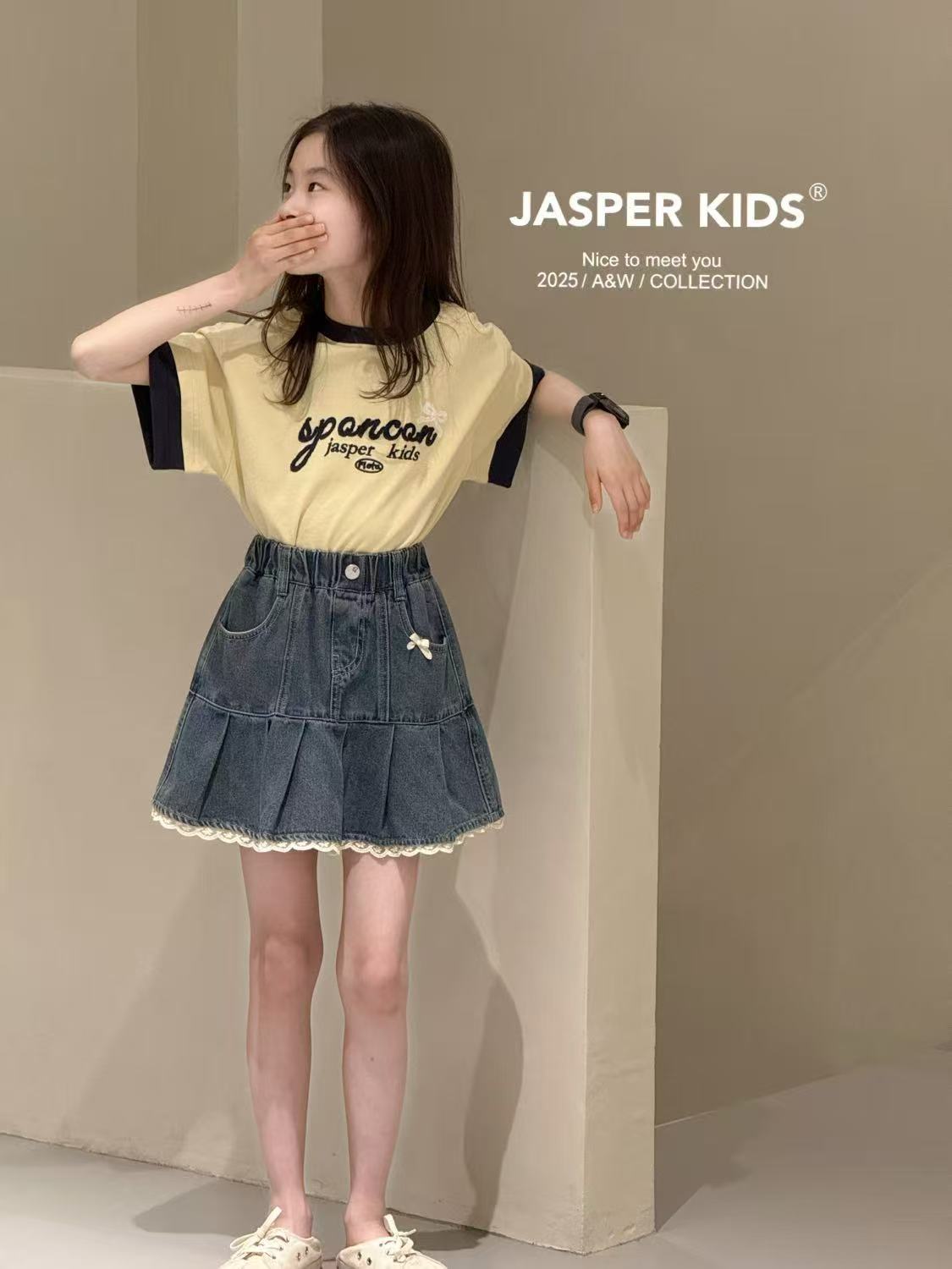 jasper女童25年夏季新款女童韩版洋气短袖T恤