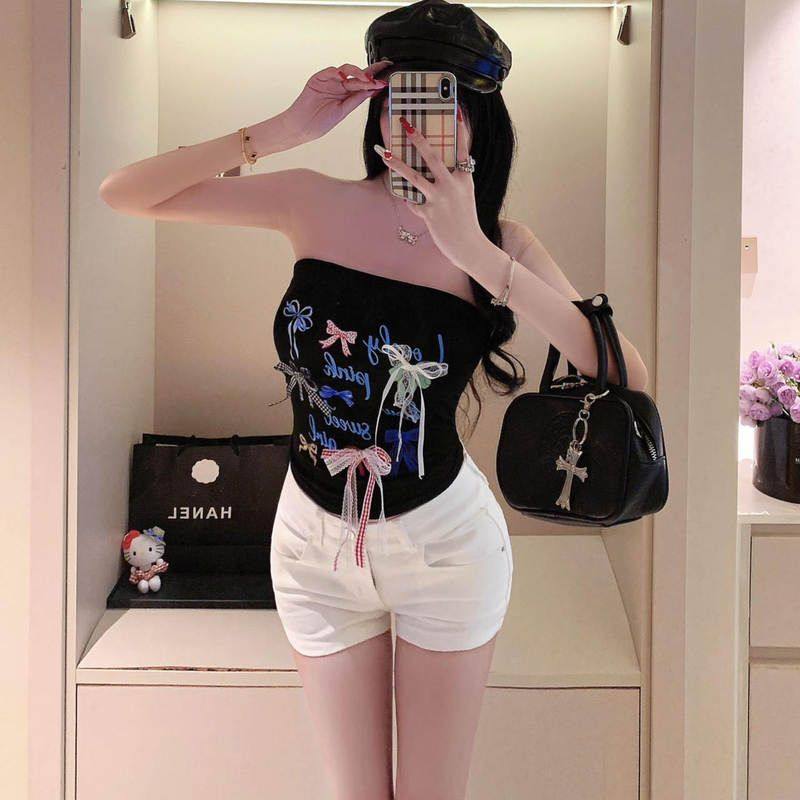 字母显瘦一体式胸垫女新款夏季抹胸纯欲蝴蝶结百搭带印花性感修身,女士内衣/男士内衣/家居服,抹胸,淘宝优惠券,粉丝福利购,淘宝优惠卷