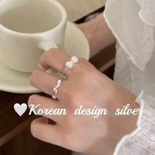 高级感风小众髓精致蝴蝶结银饰花边S925白玉ins纯银 韩版戒指设计