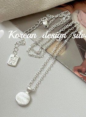 设计韩国项链银饰简约链纯银insins 拉丝气质S925风高级感风圆牌