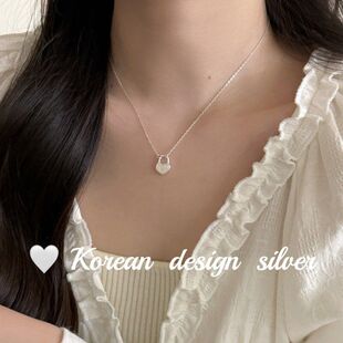 百搭S925风ins跨境韩版爱心高级感纯银锁白银饰设计项链贝母简约
