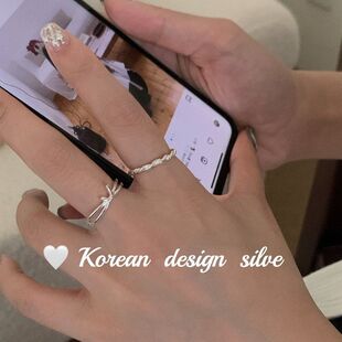 戒指简约个性开口S925银饰品叠指环风设计戴ins麻花纯银韩国缠绕