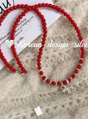韩国圣诞蝴蝶结女锁骨戴新年项链