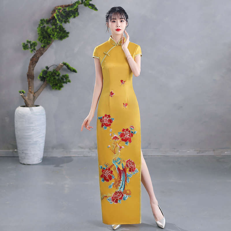 诗贝茉复古宴会双开叉刺绣