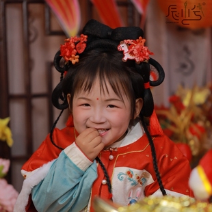 辰小兮 小福驹发夹AB款仙女纯手工烫花工艺儿童春节汉服首饰