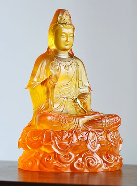 中式琉璃祥云观音摆件佛堂专用陈设装饰摆件禅意风格家居工艺摆件