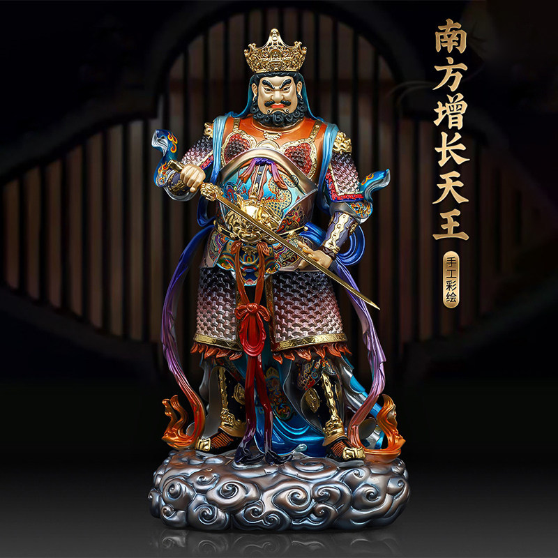 中式铜彩绘四大天王摆件金刚护法增长持国广目多闻家用禅意装饰