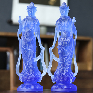 药师佛琉璃像日光菩萨月光娘娘摆件东方三圣佛像家居佛堂装 饰摆件