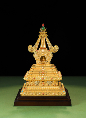 三漫陀黄铜鎏金彩绘舍利塔摆件藏式复古工艺菩提塔佛堂家居摆件