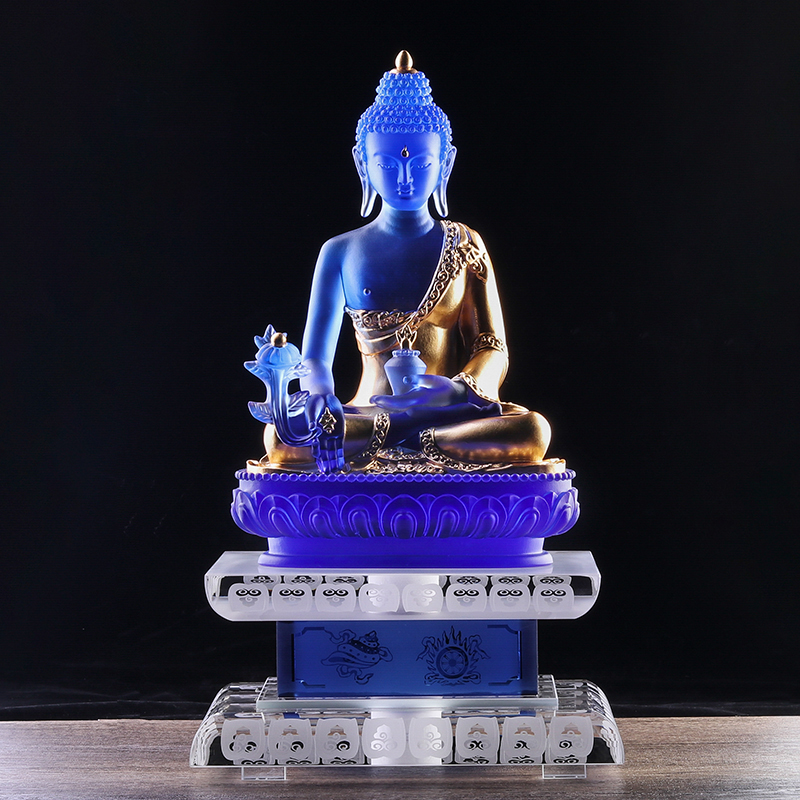 中式家居佛堂供奉琉璃宗密药师佛摆件家用琉璃药师佛佛像桌面摆件