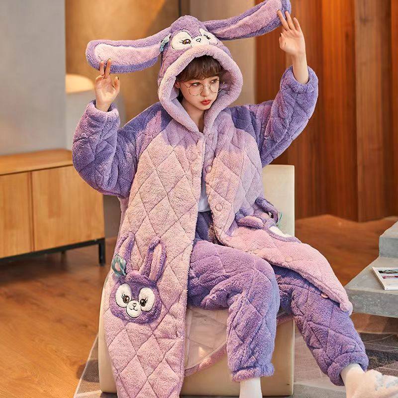 加厚三层夹棉珊瑚绒睡衣