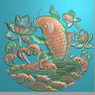 鲤鱼跃龙门镂空屏风壁挂件圆盘浮精雕荷花鱼圆精雕木雕石雕图圆花