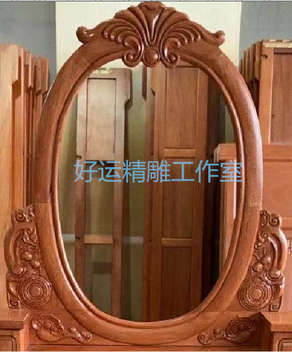 镜框精雕图梳妆台灰度图妆镜木雕图新中式浮雕图如意洋花桃子樱桃