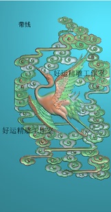 仙鹤夹花精雕图云朵鸟角花新款松鹤边柱浮雕图扶手柱鸟电脑雕刻图