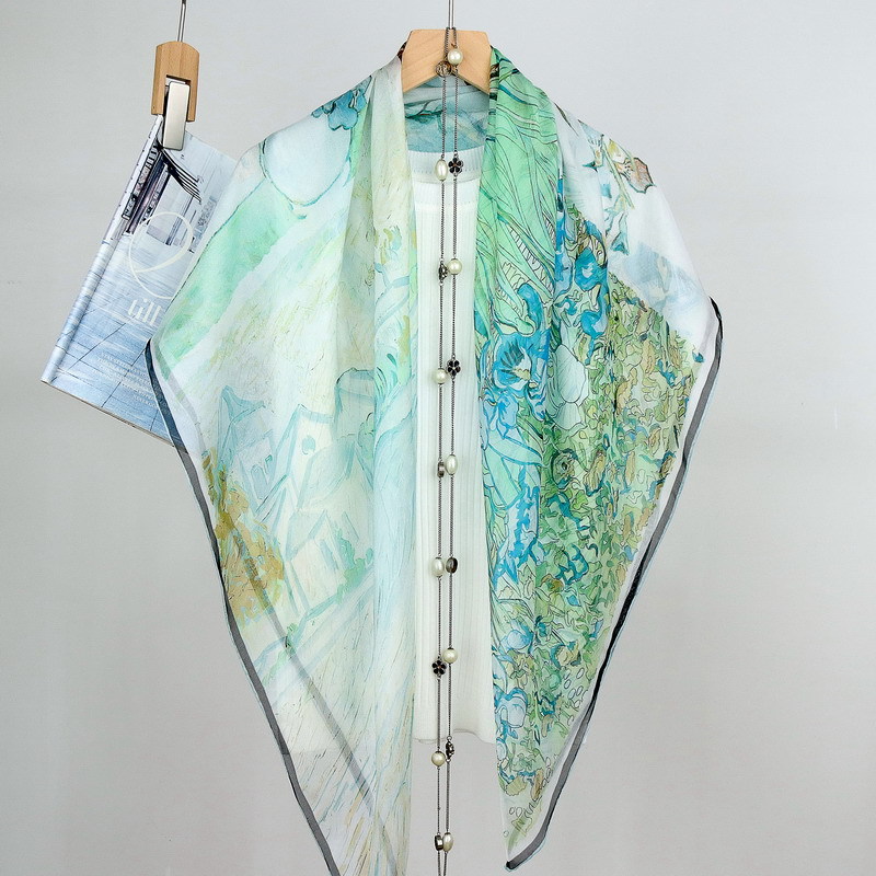 【鸢尾花】~105*105cm真丝雪纺纱巾防晒桑蚕丝披肩薄款女
