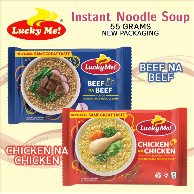 Lucky Me Noodles 55g Chicken and Beef flavor New Packaging-封面