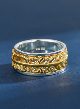 S999纯银麦穗可转动戒指精工独特个性食指指环情侣对戒高级送男友