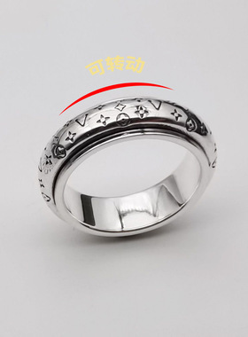 S925纯银老花转动戒指 小众设计ins风男女款时尚情侣戒指