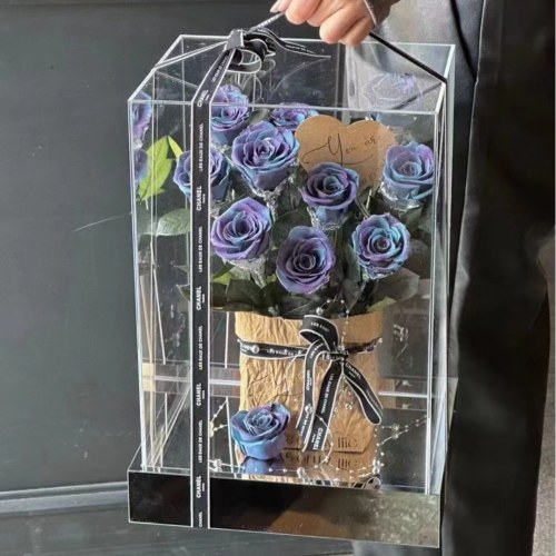 工厂亚克力礼盒永生花透明空盒镜面DIY花店摆件茶几花箱