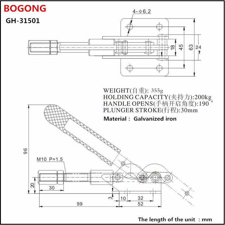 博工手动推拉夹钳 hs ch 31501 快速夹具 焊接推夹 wdc 推拉装置